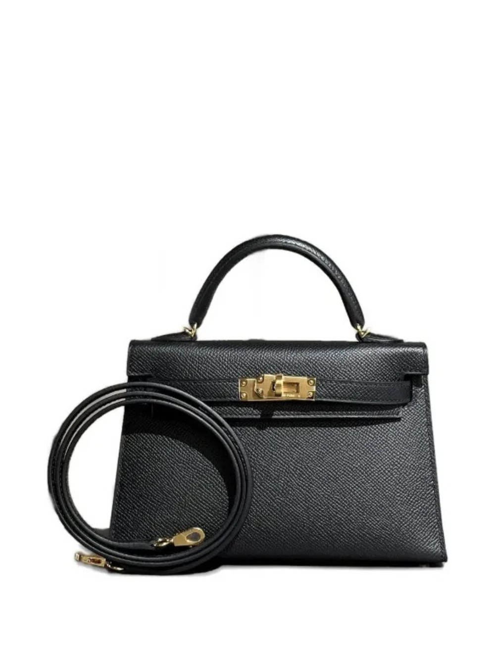 NEW KELLY Classic Black Top-Handle Leather Bag with Gold Hardware